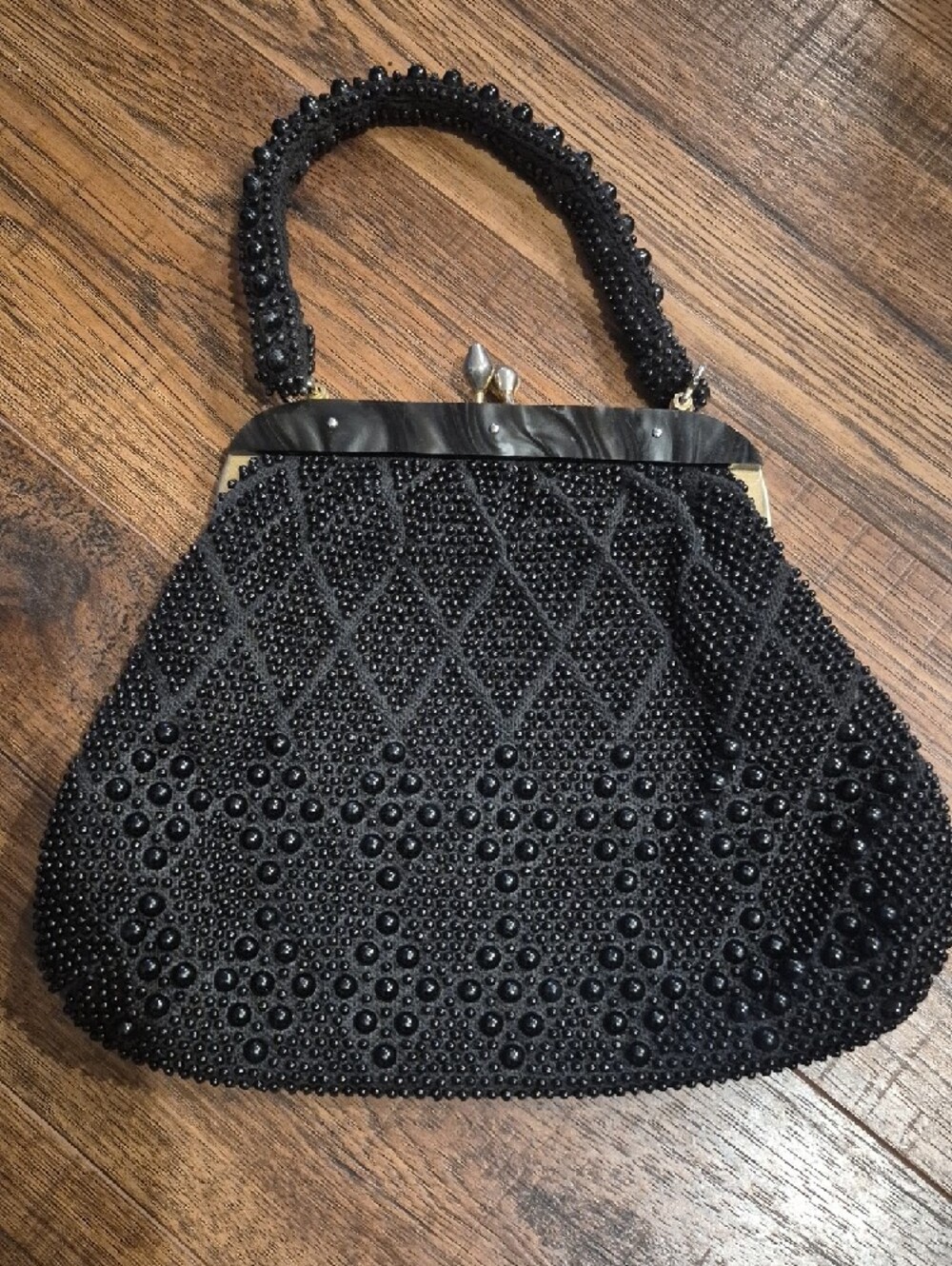 Vintage Black Beaded Evening Handbag - Classic Women's Bag